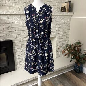 Catherine Malandrino Navy Floral Tie-Waist Sleeveless Mini Dress Size Small